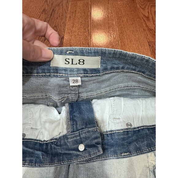 SL8 Denim Shorts Women's Size 28 Stars Raw Hem Distressed Edgy Summer Beach - Picture 2 of 5